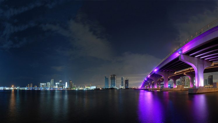 city, Urban, Bridge, Lights, Skyline, Miami, Florida HD Wallpaper Desktop Background