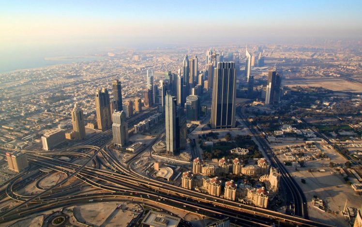 city, Urban, Cityscape, Aerial view, Skyscraper, Road, Dubai, Night view HD Wallpaper Desktop Background