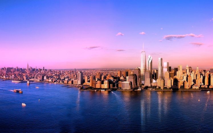 city, Urban, New York City, Cityscape, Coast, Boat HD Wallpaper Desktop Background