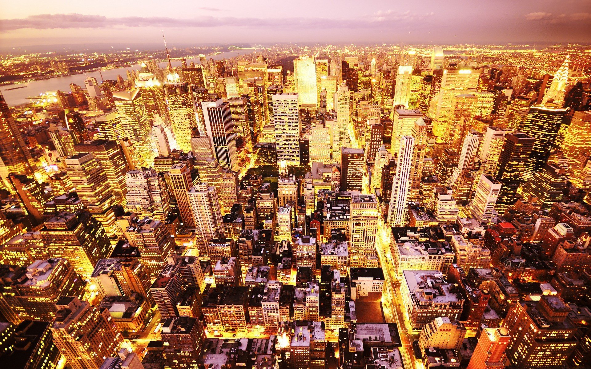 city, Urban, New York City, Manhattan, Cityscape, Lights, Aerial view Wallpaper