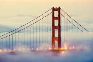 Golden Gate Bridge, San Francisco, Mist, Street light, Bridge
