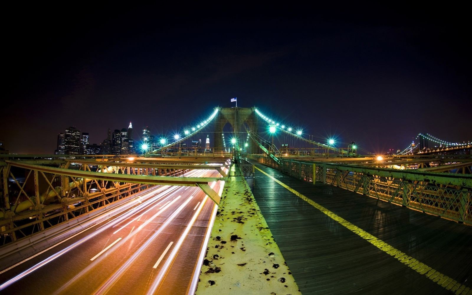 city, Urban, Light trails, Bridge, Night, New York City Wallpaper