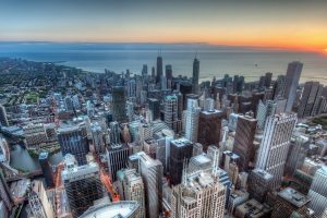 city, Urban, Aerial view, Cityscape, Sunrise, Chicago, Skyscraper