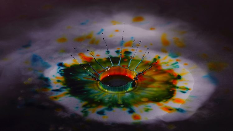 macro, Water drops, Splashes, Paint splatter, Colorful HD Wallpaper Desktop Background