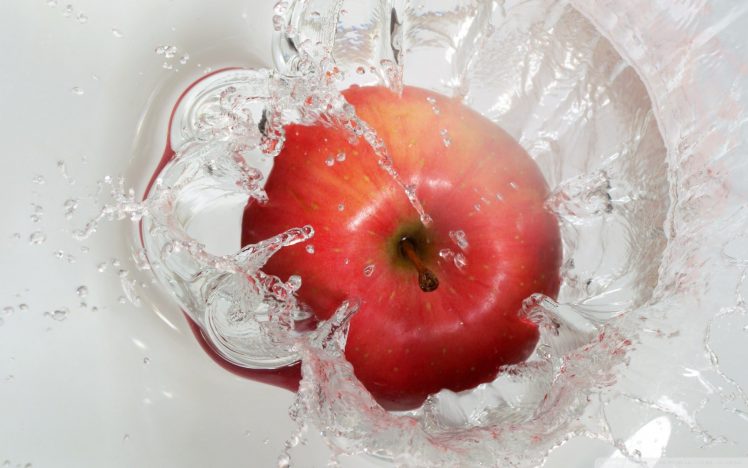 macro, Apples, Fruit, Splashes, Water HD Wallpaper Desktop Background