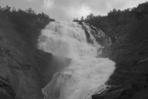 Kjosfossen, Waterfall, Monochrome