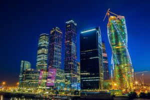 Moscow, Russia, City, Cityscape, Skyscraper, Building, Night