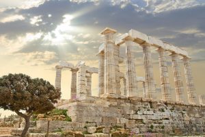 Greece, Temple of Poseidon, Temple of Zeus, Ancient, Athens, Ruin, Pillar, Stone, Sun rays