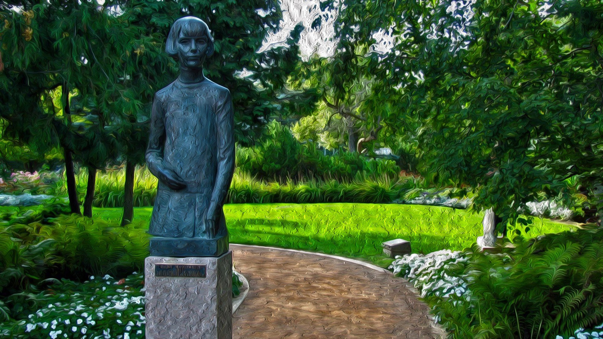 sculpture, Garden, Oil painting, Photoshopped, Leo Mol, Park, Winnipeg, Green Wallpaper