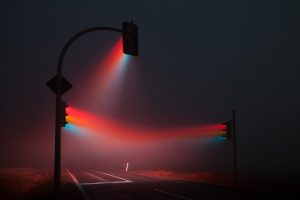 stoplight, Lights, Traffic, Red, Blue, Road, Traffic lights, Mist