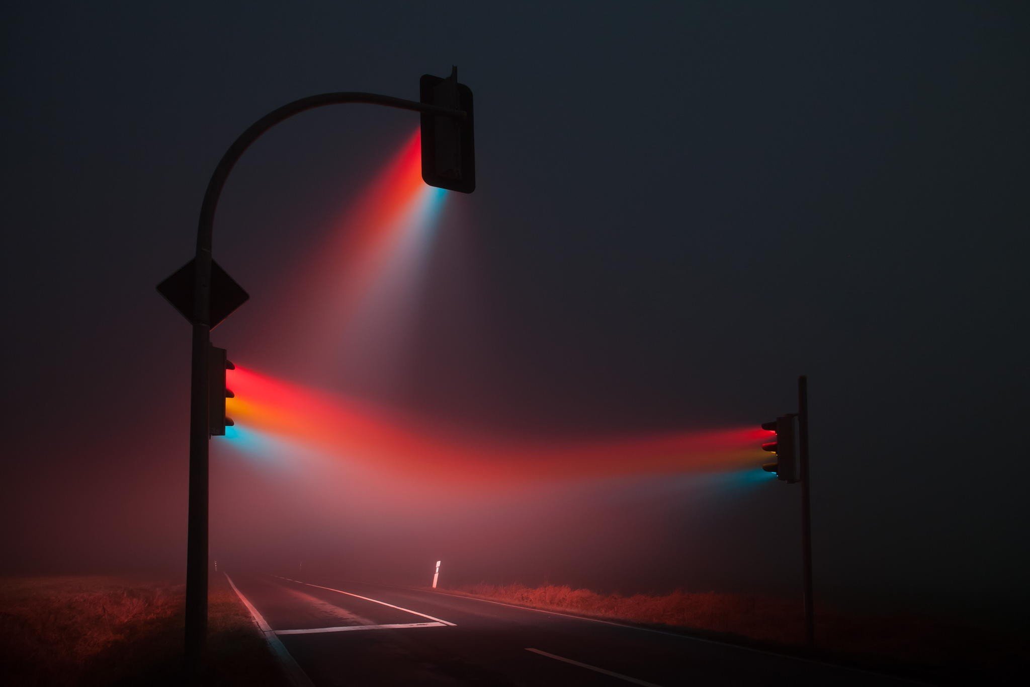 stoplight, Lights, Traffic, Red, Blue, Road, Traffic lights, Mist Wallpaper