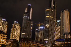 city, Cranes (machine), Skyscraper, Night