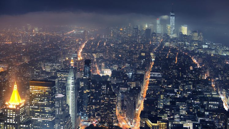city, New York City, Cityscape, Mist, Lights, Skyscraper HD Wallpaper Desktop Background