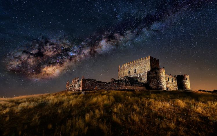 César Vega, Milky Way, Ruin, Long exposure HD Wallpaper Desktop Background