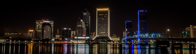 city, Night, Florida, USA, Building, Multiple display HD Wallpaper Desktop Background