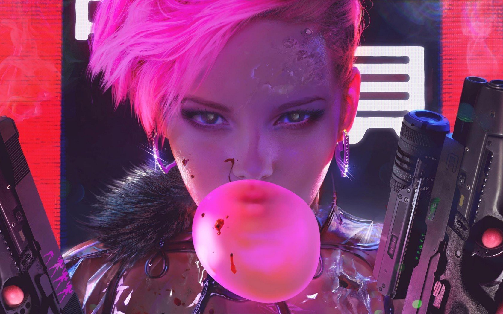 cyberpunk, Futuristic, Bubble gum, Pink hair Wallpaper