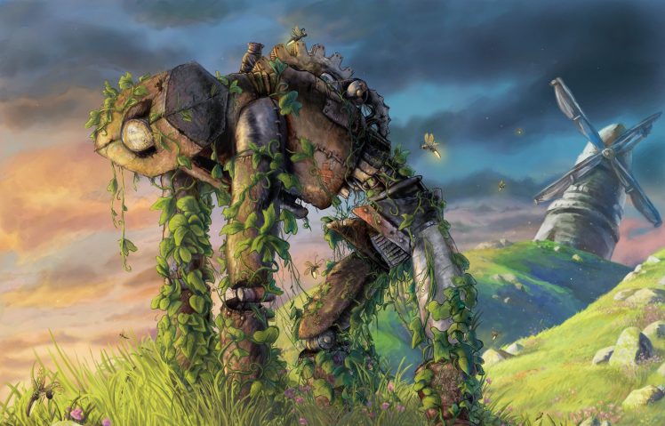 robot, Overgrown, Apocalyptic HD Wallpaper Desktop Background