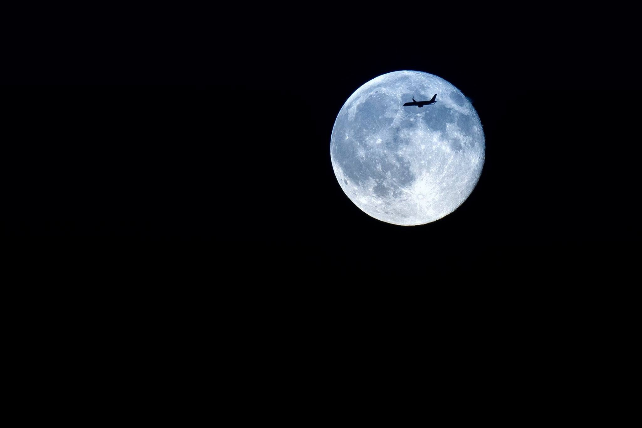 moon, Airplane, Night, Silhouette Wallpaper