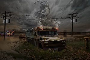 buses, The Darkness, Swamp, Adobe Photoshop, Photo manipulation
