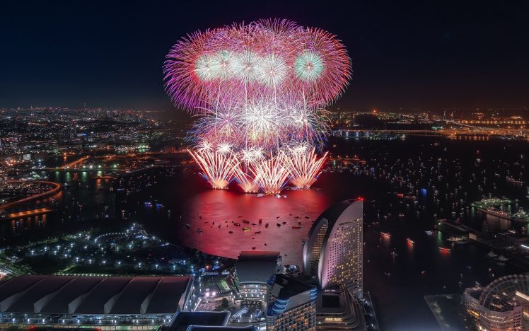 city, Cityscape, Fireworks, Japan, Night HD Wallpaper Desktop Background