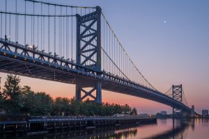Philadelphia, USA, Bridge, Benjamin Franklin Bridge, Architecture, City, Cityscape, Reflection