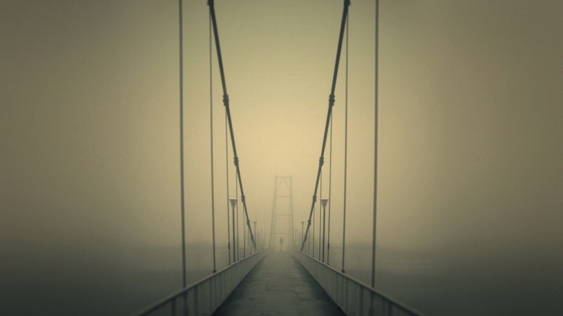 bridge, Mist, Street light Wallpaper