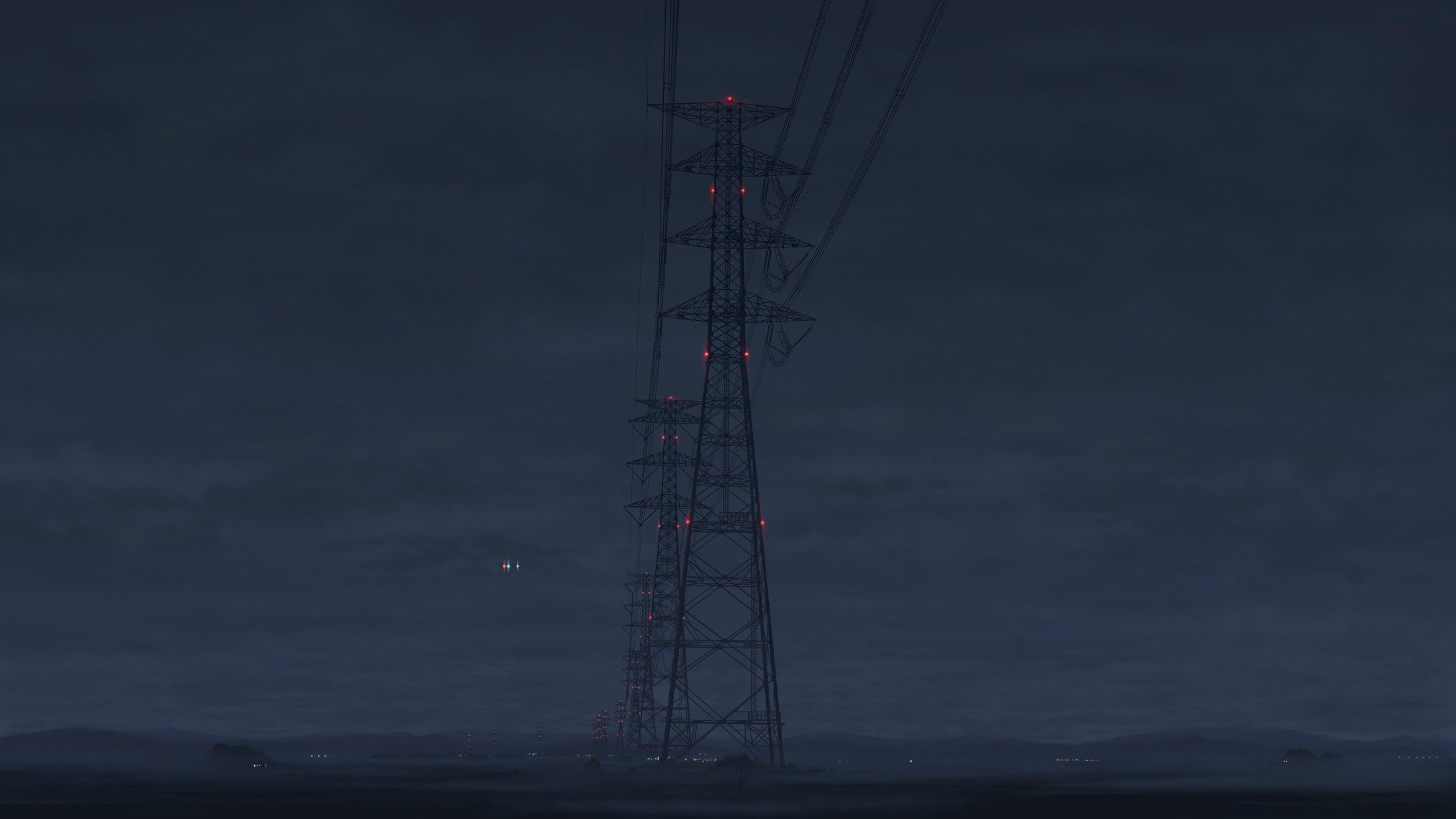 night, Electricity, Power lines, Utility pole Wallpaper