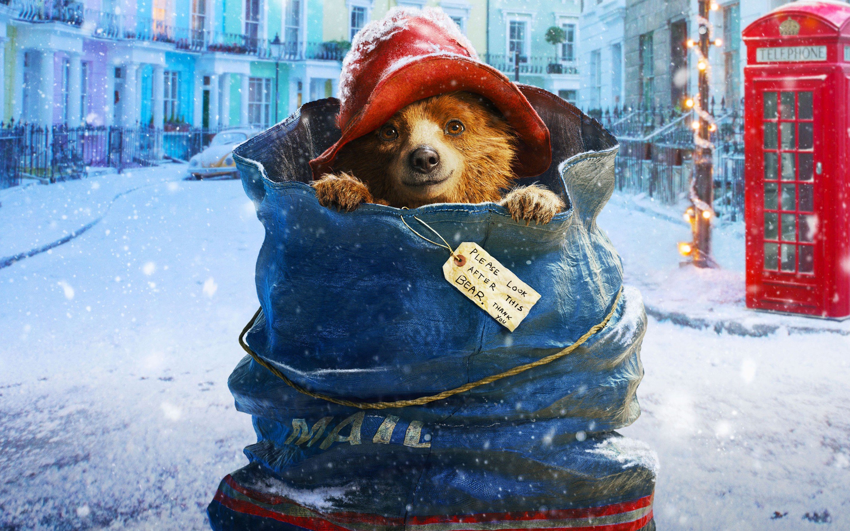 bears, Snow, Christmas, Blue clothing, Red Hat Wallpaper
