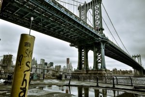 Manhattan Bridge, Bridge, Manhattan, New York City, USA, Architecture, City, Cityscape, Graffiti, Water, Reflection
