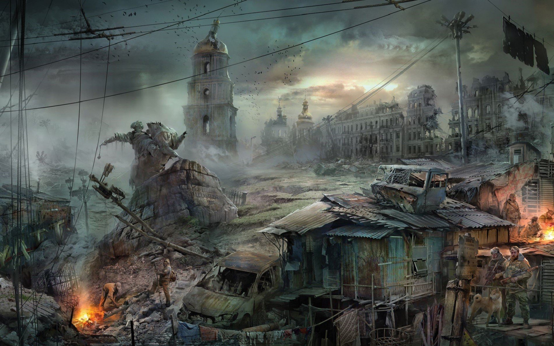 war, Apocalyptic, Ruin, Ukraine, Kiev, Statue, Dystopian