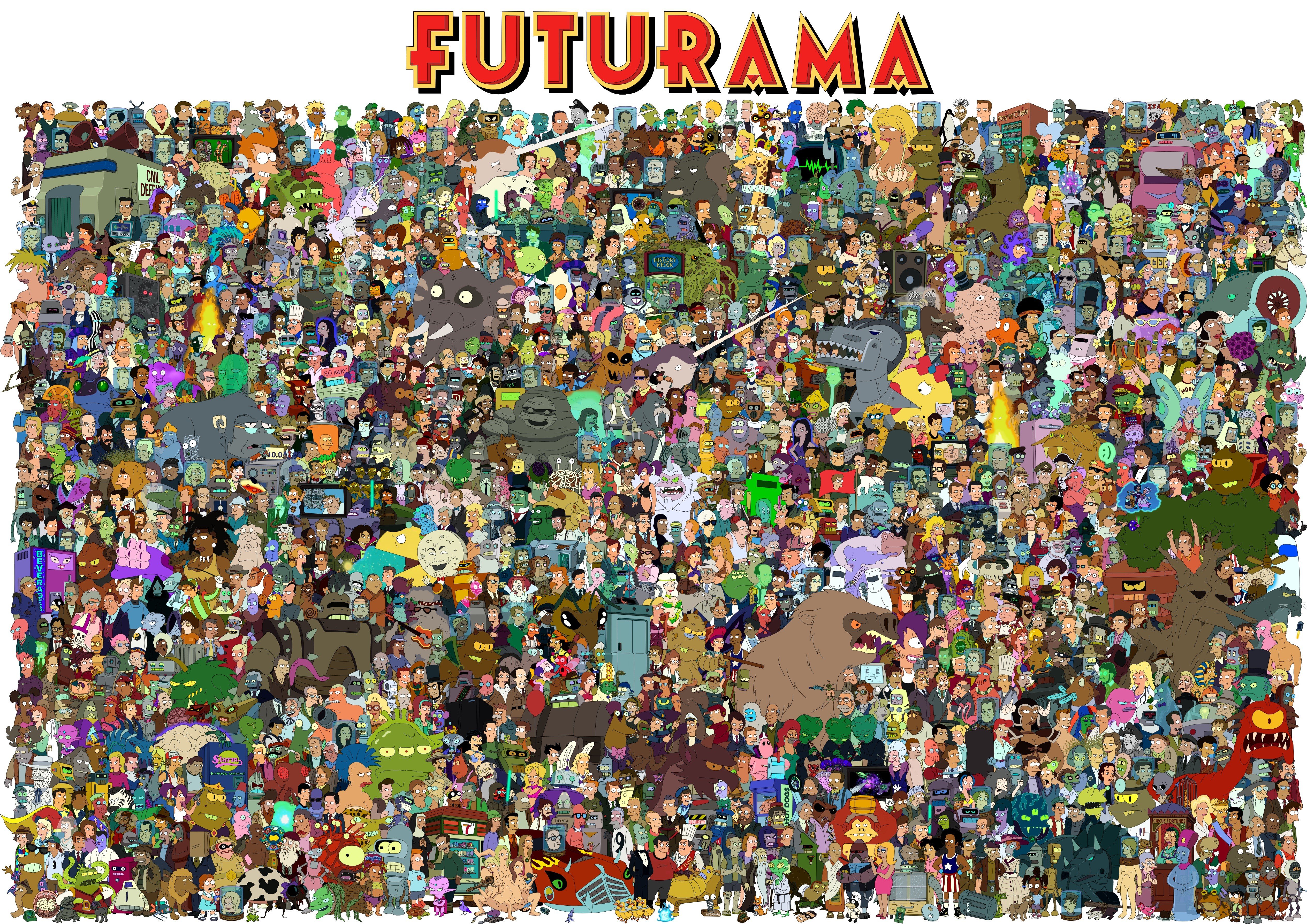 Futurama, Turanga Leela, Philip J. Fry, Bender, Hermes Conrad, Professor Farnsworth, Donkey Kong, Lrrr Wallpaper