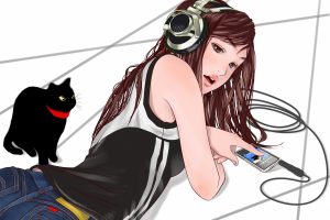 anime girls, Headphones