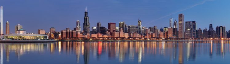 Chicago, Illinois, USA, City, Skyscraper, Multiple display, Reflection HD Wallpaper Desktop Background