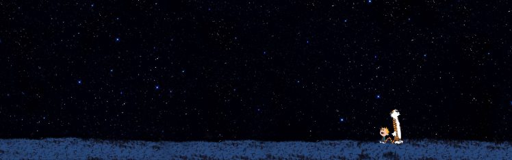 Calvin and Hobbes, Stars, Starry night, Simple background, Multiple display HD Wallpaper Desktop Background
