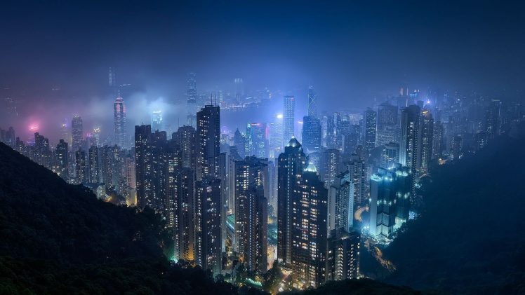 Hong Kong, City lights HD Wallpaper Desktop Background