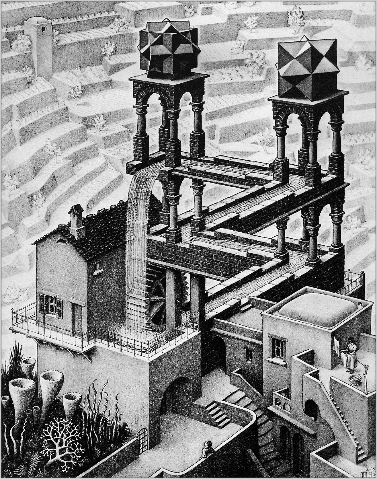 loop, M. C. Escher, Optical illusion, Lithograph, Waterfall Wallpaper