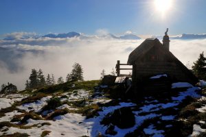 Austria, Cabin, Snowy peak