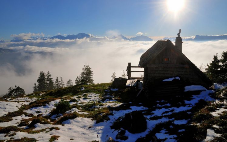 Austria, Cabin, Snowy peak HD Wallpaper Desktop Background