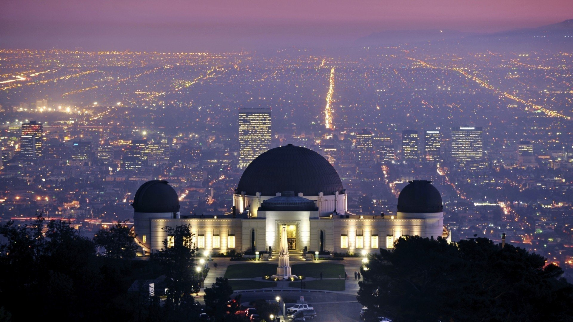 cityscape, City, Night, Lights, Street light, Building, House, Trees, Street, Los Angeles, USA, Observatory Wallpaper