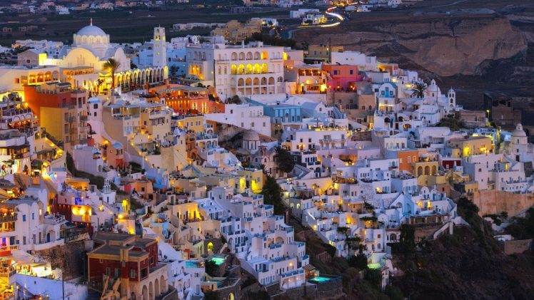 city, Cityscape, Santorini, Greece, Lights, Building HD Wallpaper Desktop Background