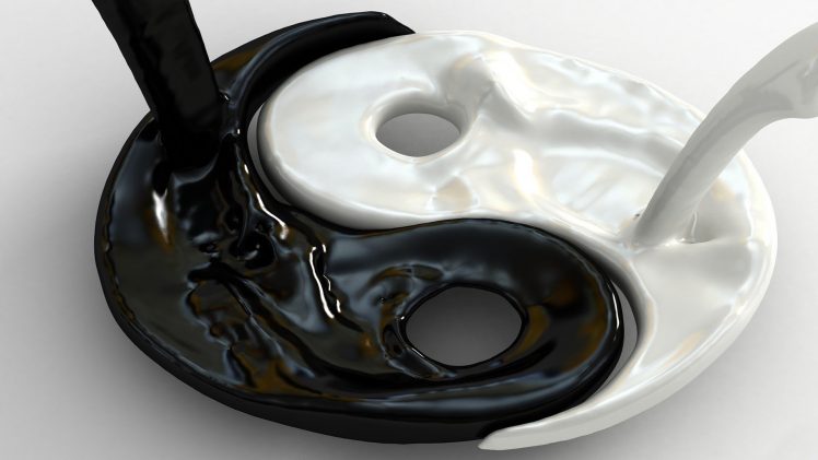 Yin and Yang, Black, White, Liquid HD Wallpaper Desktop Background