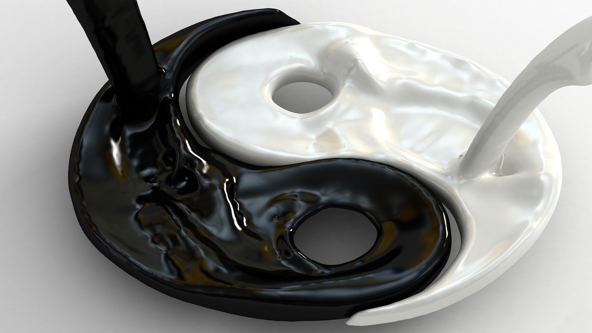 Yin and Yang, Black, White, Liquid Wallpaper