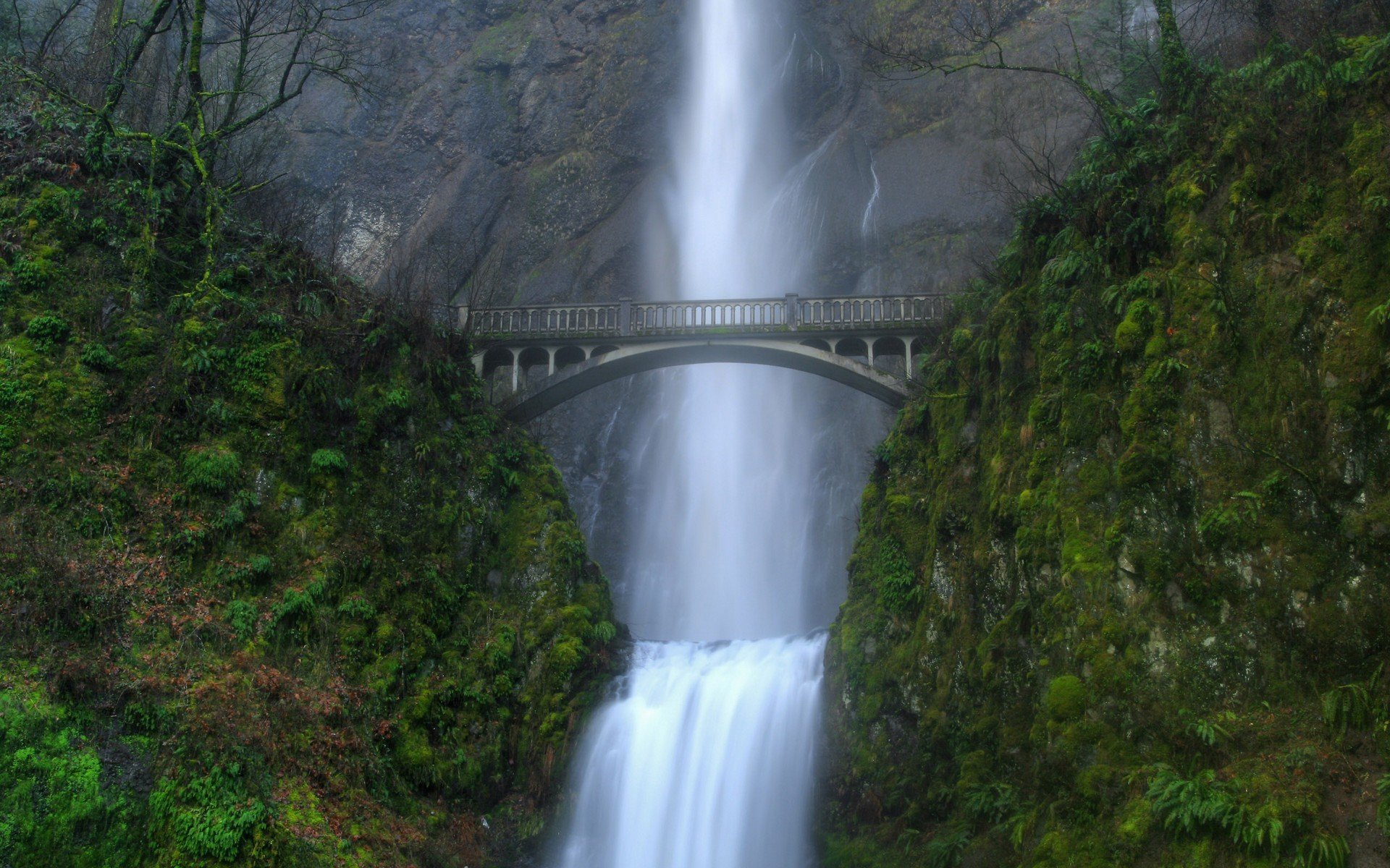 bridge, Waterfall Wallpaper