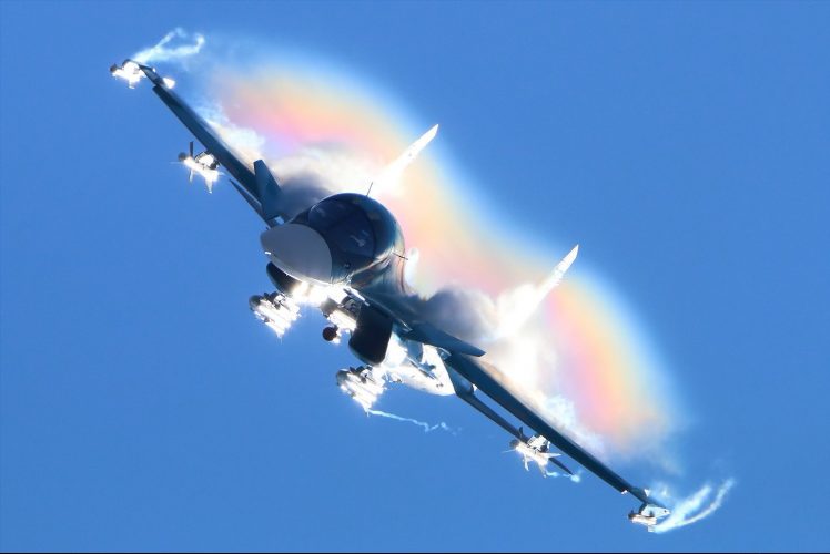 Sukhoi Su 34, Rainbows HD Wallpaper Desktop Background