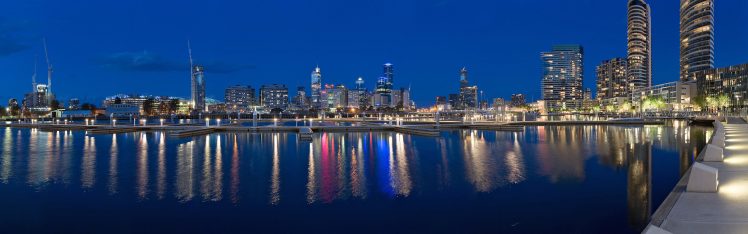 city, Melbourne, Australia, Lights, Reflection, Multiple display HD Wallpaper Desktop Background