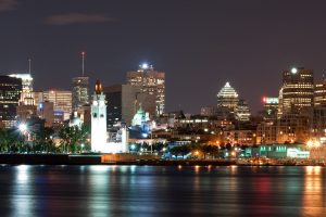 city, Montreal, Canada, Night, Lights, Reflection, Multiple display
