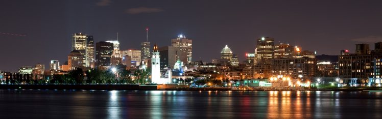 city, Montreal, Canada, Night, Lights, Reflection, Multiple display HD Wallpaper Desktop Background