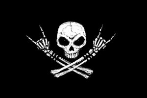 skull, Fingers, Bones, Rock and roll, Skull and bones, Black background