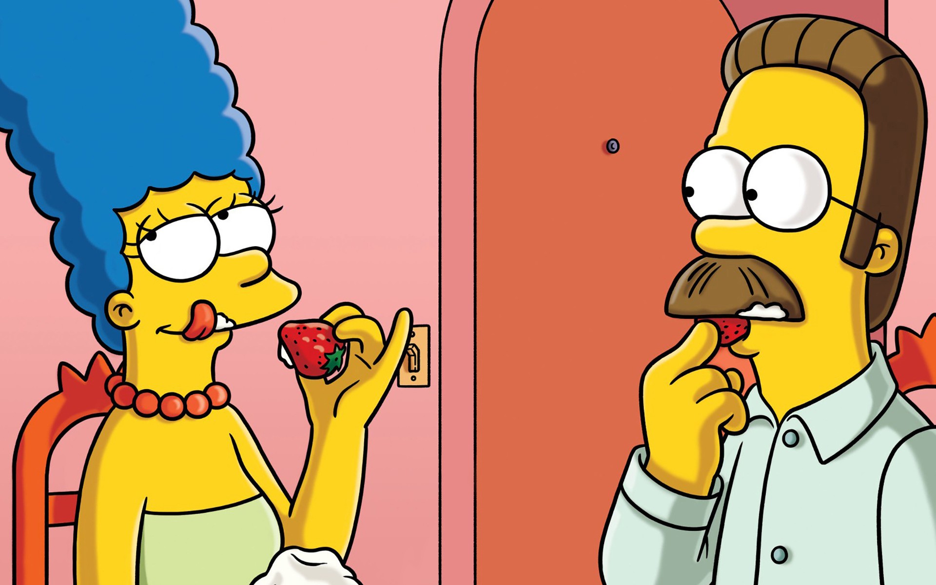 The Simpsons, Marge Simpson, Ned Flanders, Strawberries Wallpaper