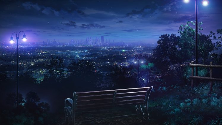 night, Los Angeles, Bench HD Wallpaper Desktop Background